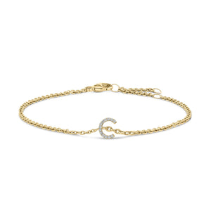 10K Yellow Gold Diamond Accent "A-Z" Initial Charm and Link Bracelet