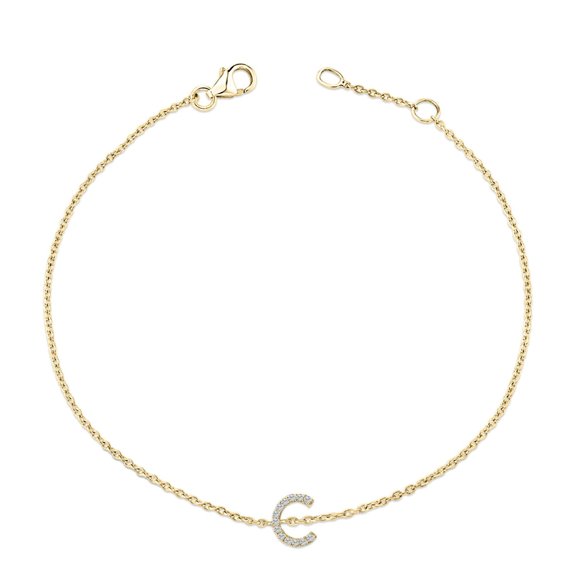 10K Yellow Gold Diamond Accent "A-Z" Initial Charm and Link Bracelet