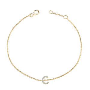 10K Yellow Gold Diamond Accent "A-Z" Initial Charm and Link Bracelet