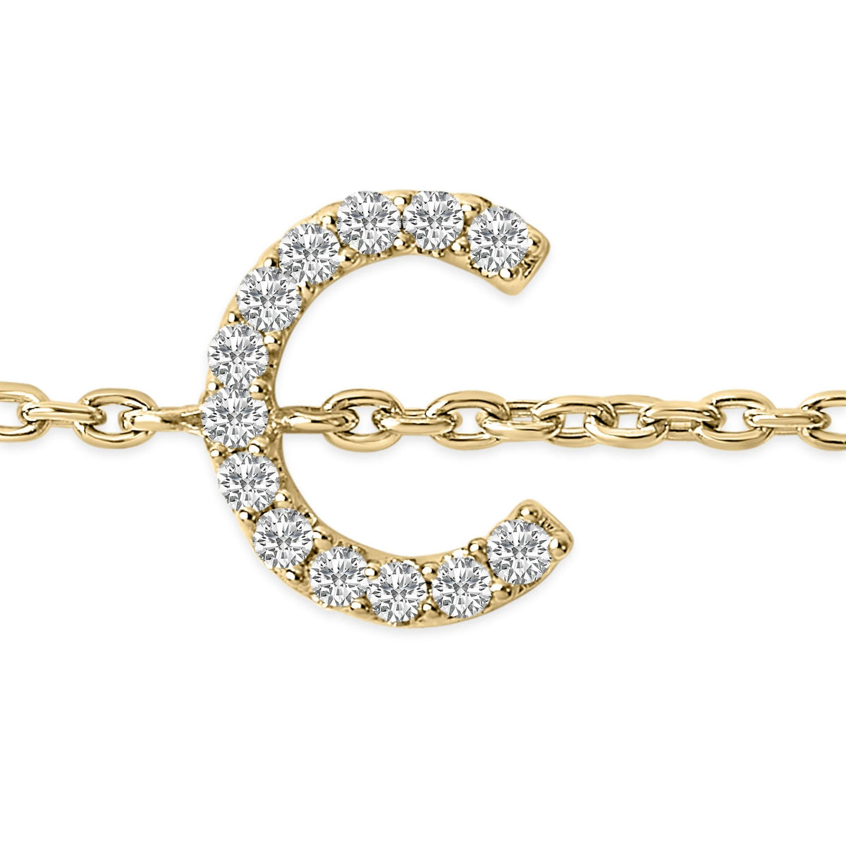 10K Yellow Gold Diamond Accent "A-Z" Initial Charm and Link Bracelet