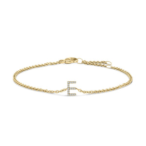 10K Yellow Gold Diamond Accent "A-Z" Initial Charm and Link Bracelet