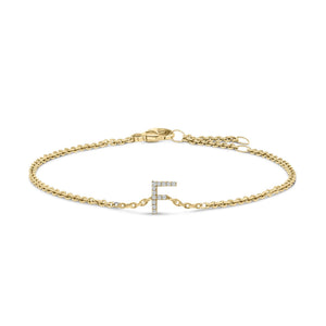 10K Yellow Gold Diamond Accent "A-Z" Initial Charm and Link Bracelet