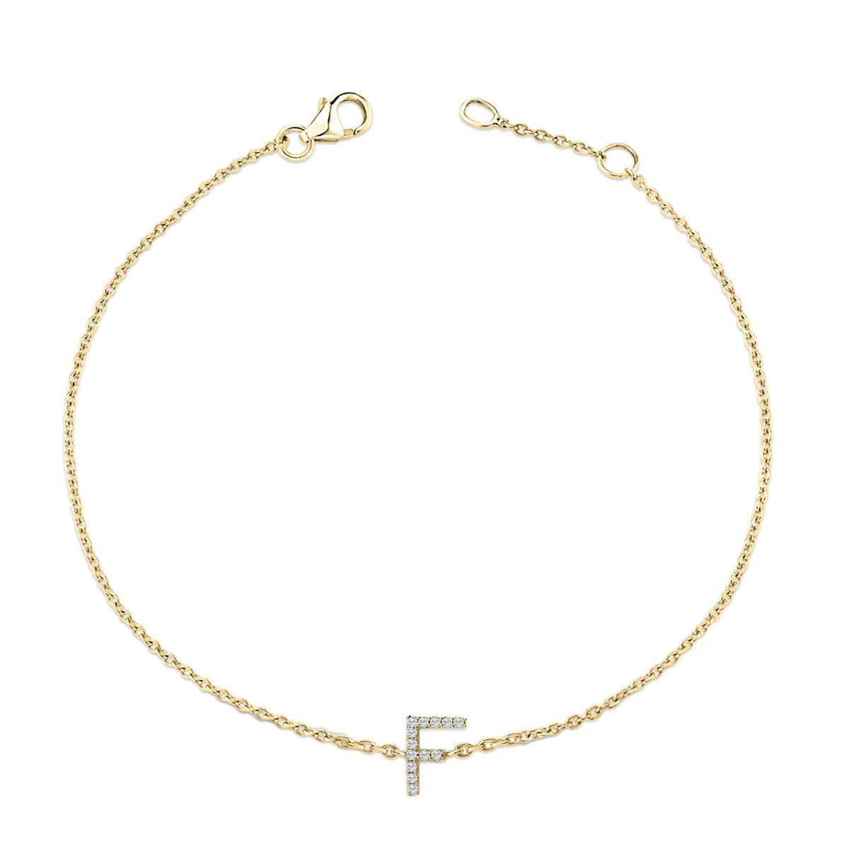 10K Yellow Gold Diamond Accent "A-Z" Initial Charm and Link Bracelet
