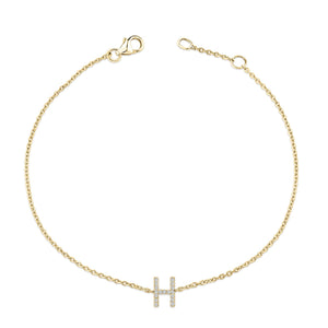 10K Yellow Gold Diamond Accent "A-Z" Initial Charm and Link Bracelet