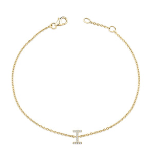 10K Yellow Gold Diamond Accent "A-Z" Initial Charm and Link Bracelet
