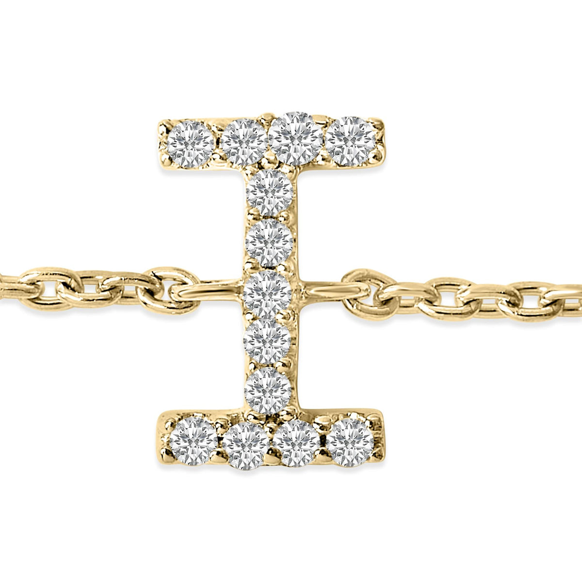 10K Yellow Gold Diamond Accent "A-Z" Initial Charm and Link Bracelet