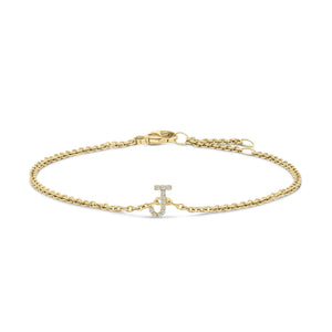 10K Yellow Gold Diamond Accent "A-Z" Initial Charm and Link Bracelet