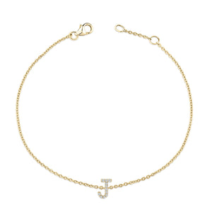 10K Yellow Gold Diamond Accent "A-Z" Initial Charm and Link Bracelet