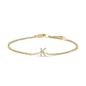 10K Yellow Gold Diamond Accent "A-Z" Initial Charm and Link Bracelet