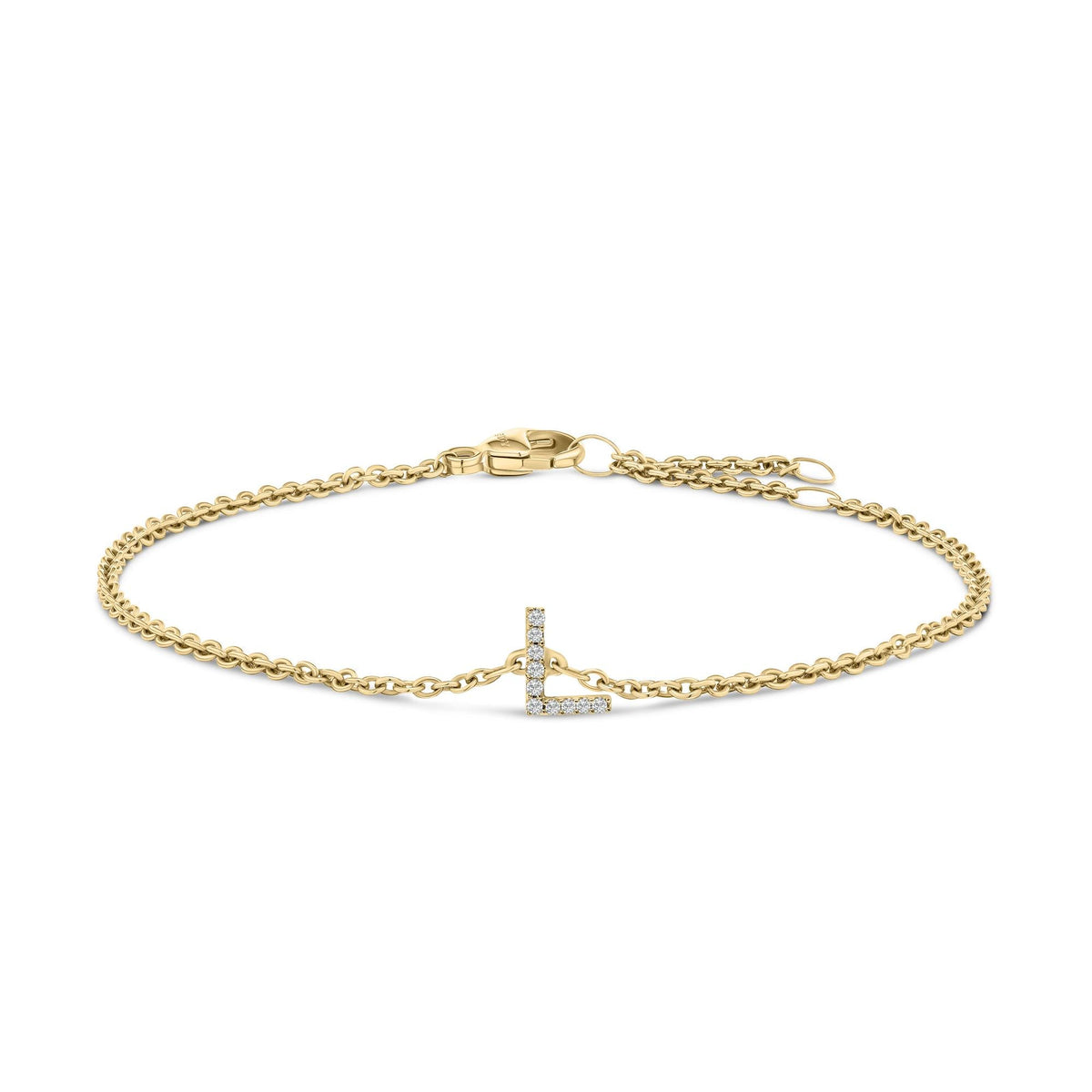 10K Yellow Gold Diamond Accent "A-Z" Initial Charm and Link Bracelet
