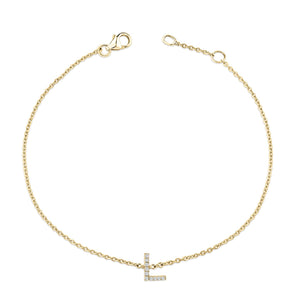 10K Yellow Gold Diamond Accent "A-Z" Initial Charm and Link Bracelet
