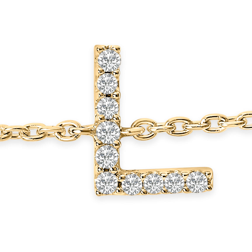 10K Yellow Gold Diamond Accent "A-Z" Initial Charm and Link Bracelet