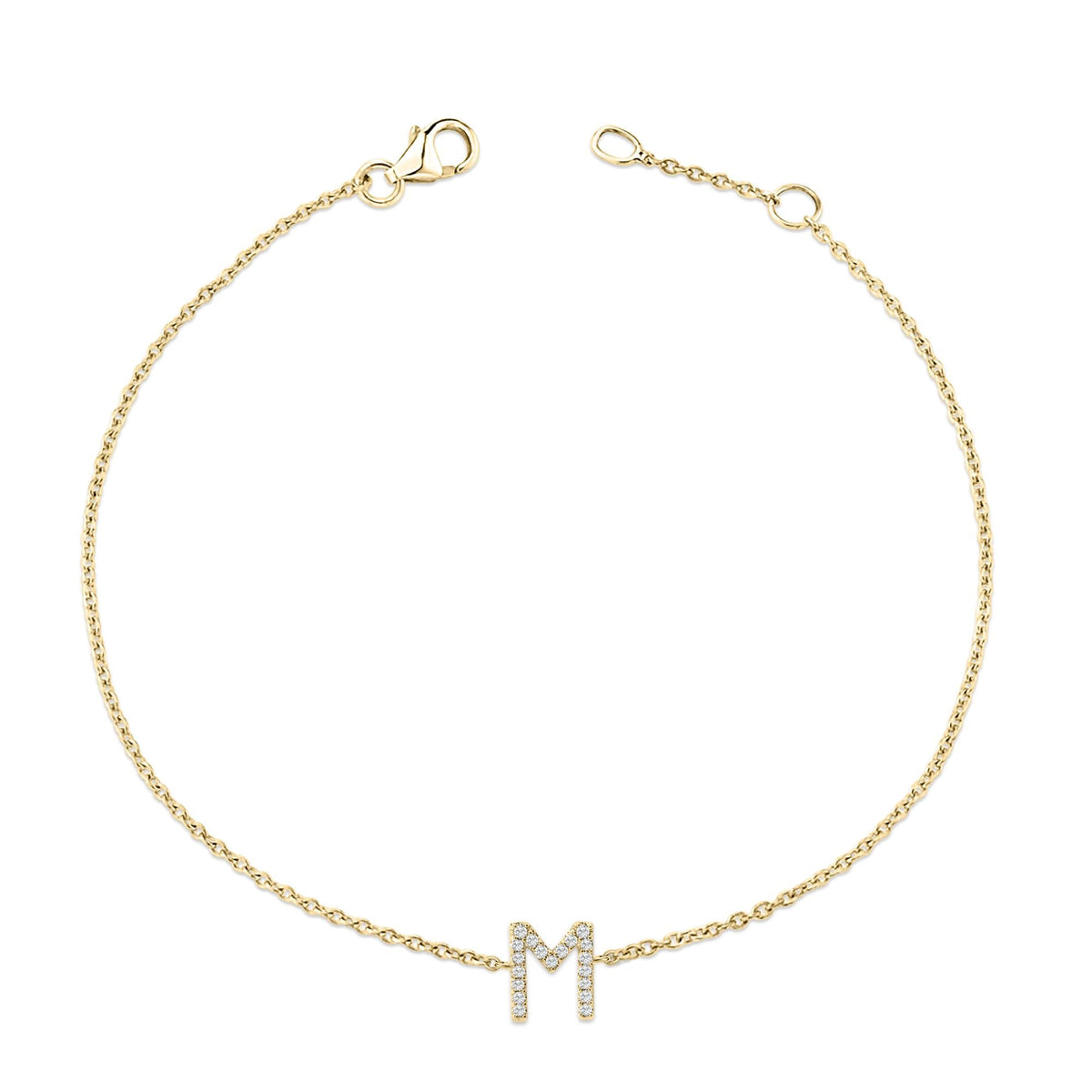 10K Yellow Gold Diamond Accent "A-Z" Initial Charm and Link Bracelet
