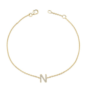 10K Yellow Gold Diamond Accent "A-Z" Initial Charm and Link Bracelet
