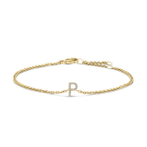 10K White Gold Diamond Accent "A" Initial Charm and Link Bracelet