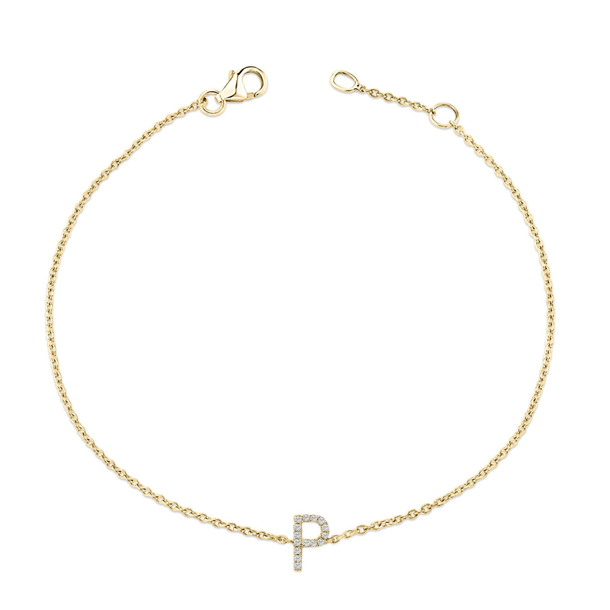10K Yellow Gold Diamond Accent "A-Z" Initial Charm and Link Bracelet
