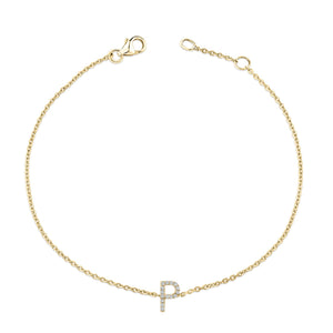 10K Yellow Gold Diamond Accent "A-Z" Initial Charm and Link Bracelet