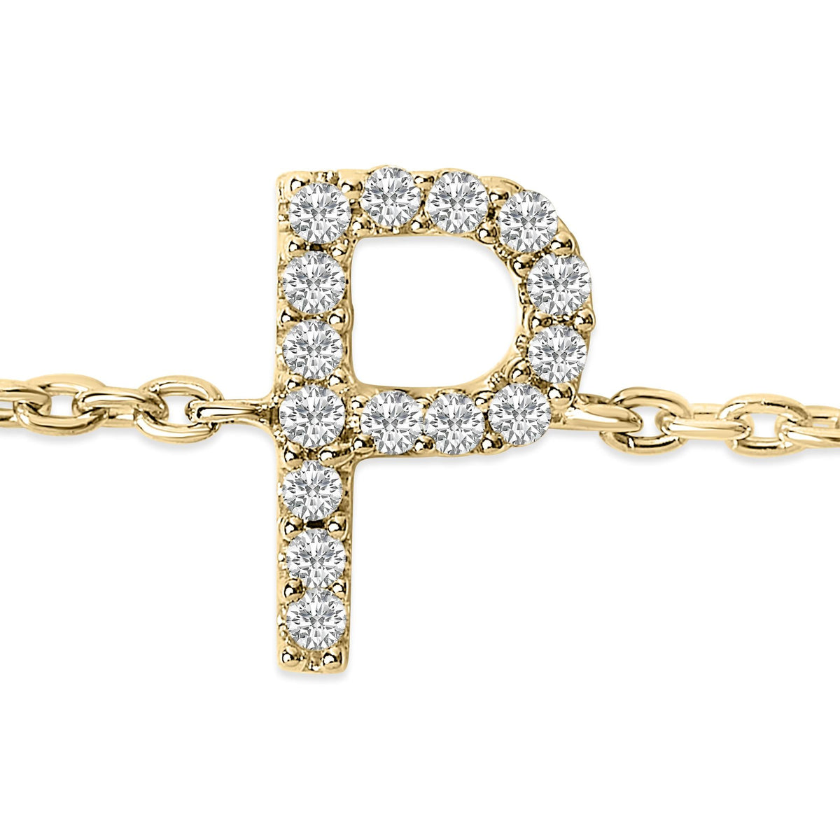 10K Yellow Gold Diamond Accent "A-Z" Initial Charm and Link Bracelet