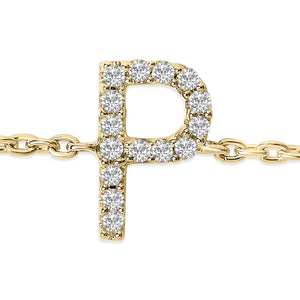 10K Yellow Gold Diamond Accent "A-Z" Initial Charm and Link Bracelet