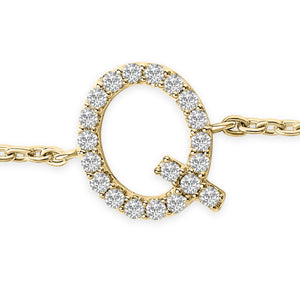 10K Yellow Gold Diamond Accent "A-Z" Initial Charm and Link Bracelet