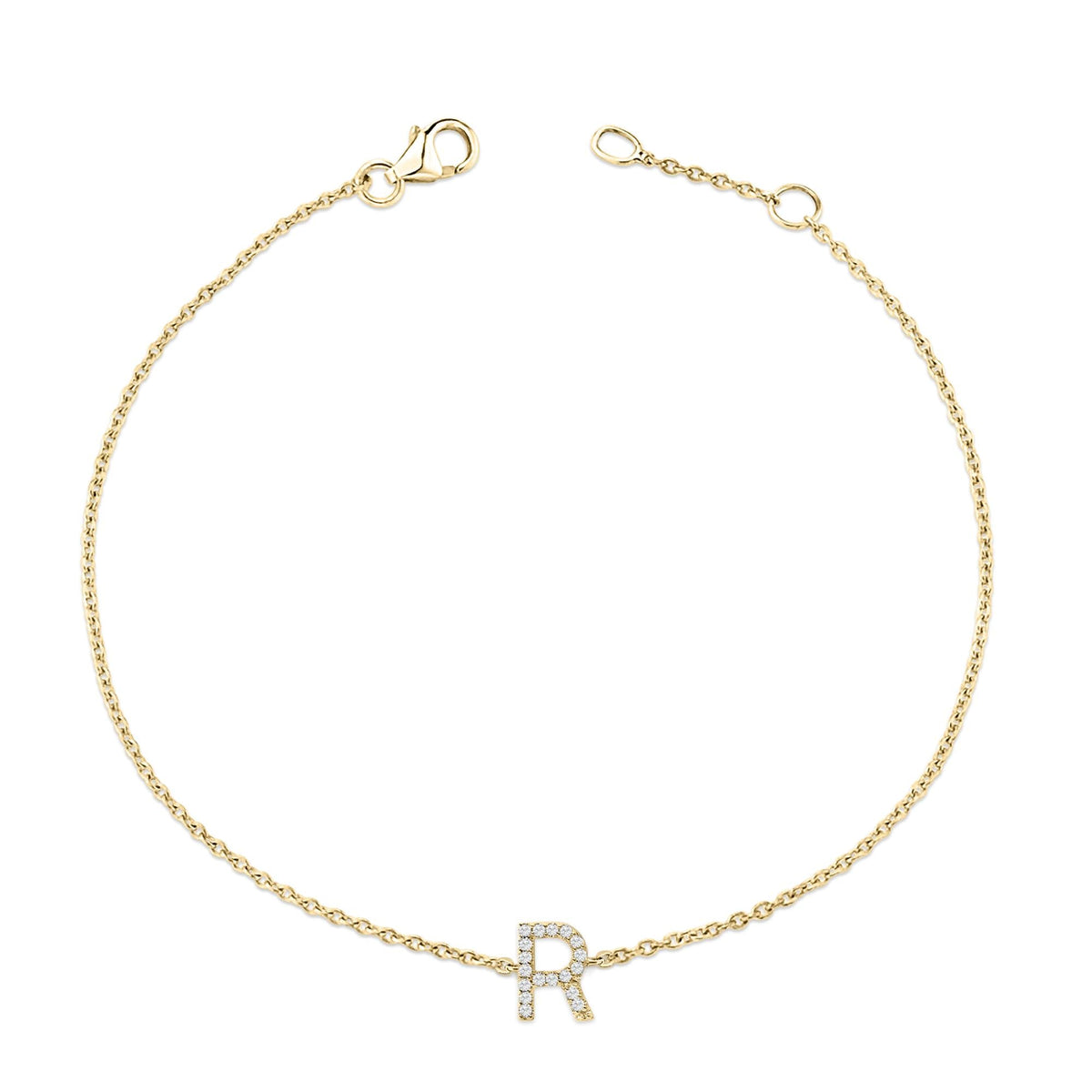 10K Yellow Gold Diamond Accent "A-Z" Initial Charm and Link Bracelet