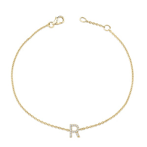 10K Yellow Gold Diamond Accent "A-Z" Initial Charm and Link Bracelet