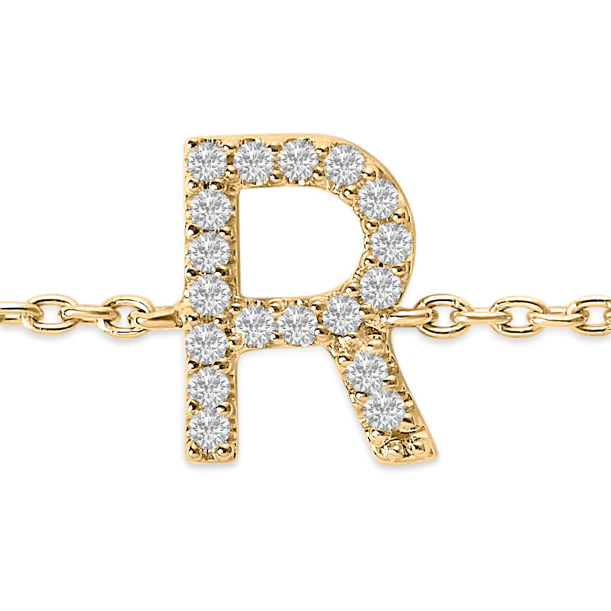 10K Yellow Gold Diamond Accent "A-Z" Initial Charm and Link Bracelet