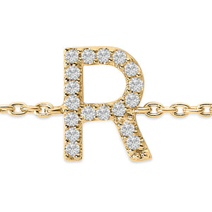10K Yellow Gold Diamond Accent "A-Z" Initial Charm and Link Bracelet