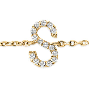 10K Yellow Gold Diamond Accent "A-Z" Initial Charm and Link Bracelet