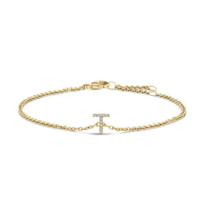 10K Yellow Gold Diamond Accent "A-Z" Initial Charm and Link Bracelet