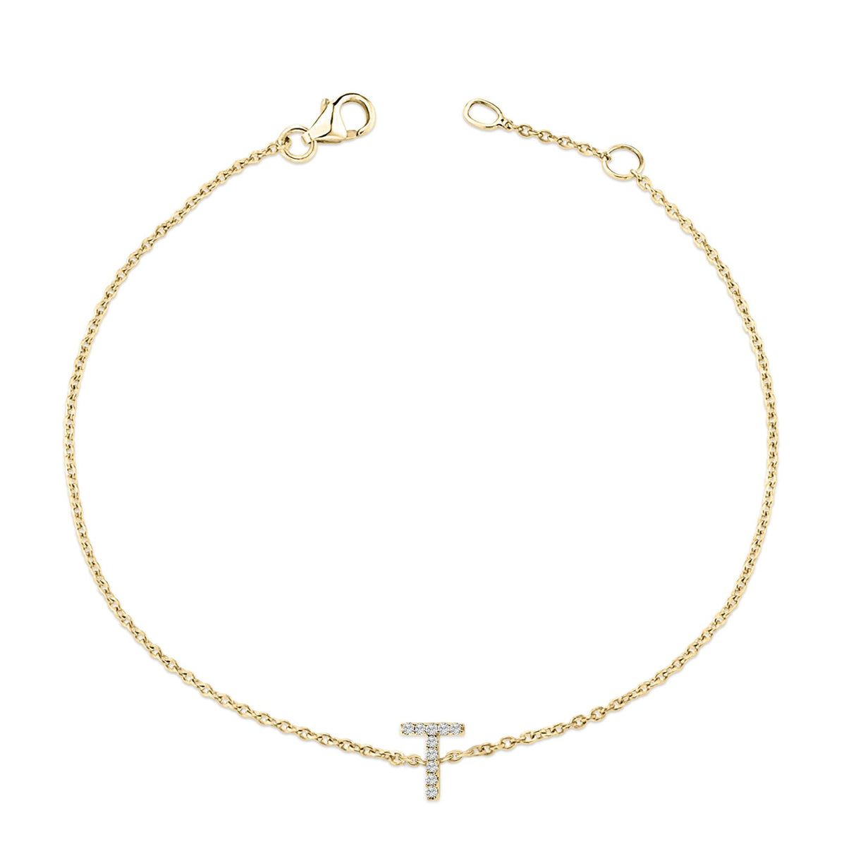 10K Yellow Gold Diamond Accent "A-Z" Initial Charm and Link Bracelet