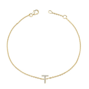 10K Yellow Gold Diamond Accent "A-Z" Initial Charm and Link Bracelet