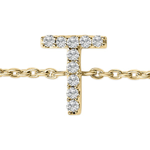 10K Yellow Gold Diamond Accent "A-Z" Initial Charm and Link Bracelet