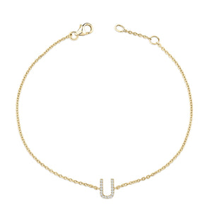 10K Yellow Gold Diamond Accent "A-Z" Initial Charm and Link Bracelet