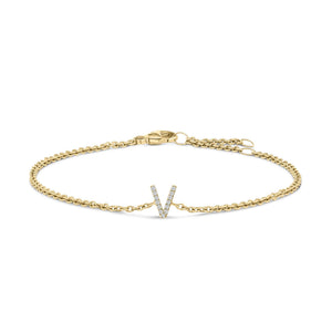 10K Yellow Gold Diamond Accent "A-Z" Initial Charm and Link Bracelet