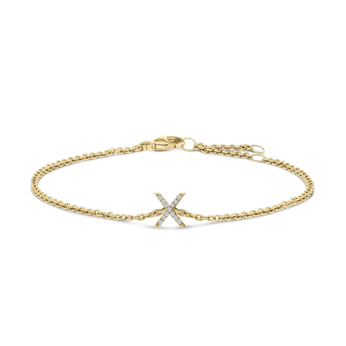 10K Yellow Gold Diamond Accent "A-Z" Initial Charm and Link Bracelet