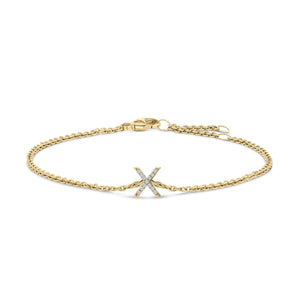 10K Yellow Gold Diamond Accent "A-Z" Initial Charm and Link Bracelet