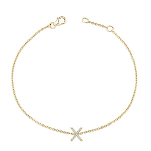 10K Yellow Gold Diamond Accent "A-Z" Initial Charm and Link Bracelet