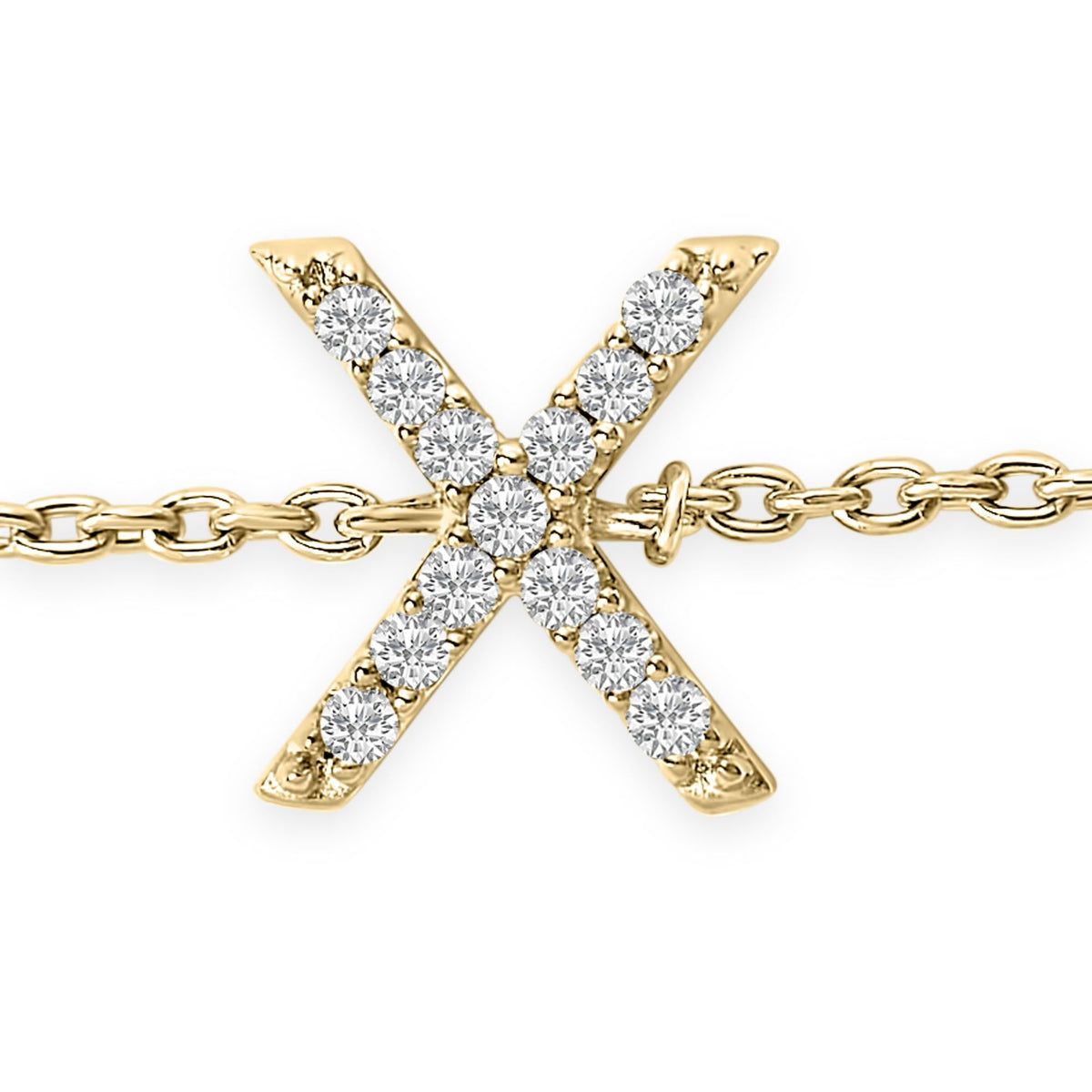 10K Yellow Gold Diamond Accent "A-Z" Initial Charm and Link Bracelet