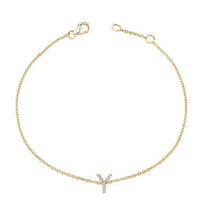 10K Yellow Gold Diamond Accent "A-Z" Initial Charm and Link Bracelet