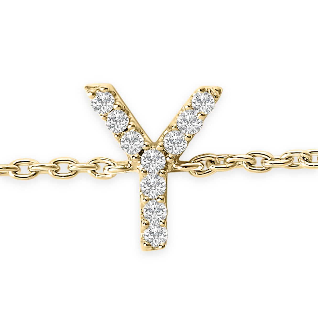 10K Yellow Gold Diamond Accent "A-Z" Initial Charm and Link Bracelet