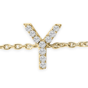 10K Yellow Gold Diamond Accent "A-Z" Initial Charm and Link Bracelet
