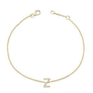 10K Yellow Gold Diamond Accent "A-Z" Initial Charm and Link Bracelet