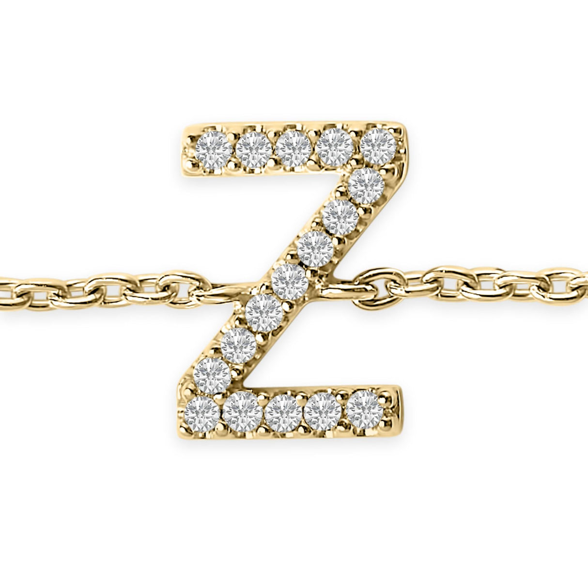 10K Yellow Gold Diamond Accent "A-Z" Initial Charm and Link Bracelet