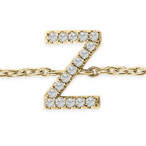 10K Yellow Gold Diamond Accent "A-Z" Initial Charm and Link Bracelet