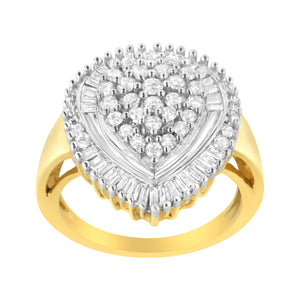 10K Yellow Gold 1.0 Cttw Round and Baguette Cut Diamond Oval Shaped Cluster Ring (I-J Color, I1-I2 Clarity) - Size 7