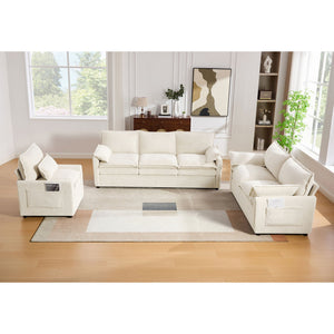Modern Sofa Set With Double Layer Cushion And Side Storage Pockets