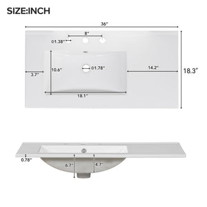 36" Black Bathroom Vanity with Ceramic Sink Combo