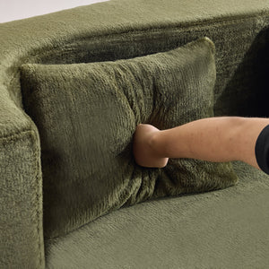 71-Inch Folding Sofa Bed in Green Plush Faux Fur