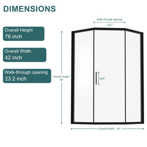 Diamond Shaped Corner Shower Door, Inward Sliding, Stainless Steel Frame